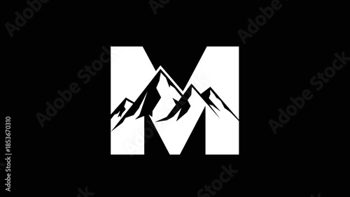Stylized Letter M with Mountains Inside.