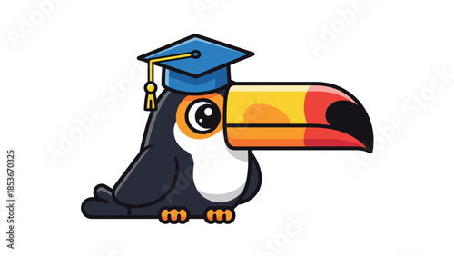 Toucan Bird Cartoon Character Wearing Graduation Cap.