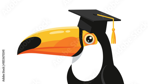 Toucan Bird Wearing Graduation Cap Illustration.