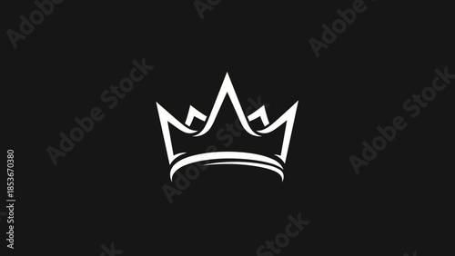 White Crown Icon on Black Background.