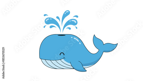 Blue Whale Illustration with Water Spout.