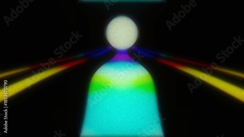 Glowing abstract figure with neon light trails on dark background