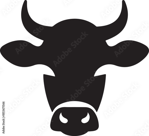 Black silhouette of a bull s head with horns on white background