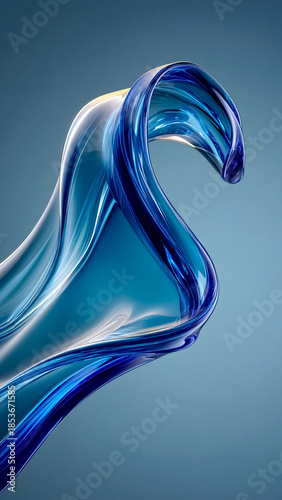 A Blue Liquid Flowing Abstract Sculpture. Modern Design, Artistic Motion.