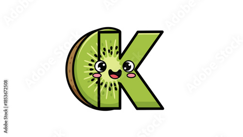 Cartoon Kiwi Fruit Character Letter K.