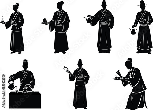 Silhouette of energetic drummers performing, rhythmic dance, cultural music, percussion group, dynamic pose, traditional drum art, black background, vector illustration