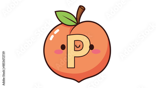 Cartoon Peach with Letter P Inside.