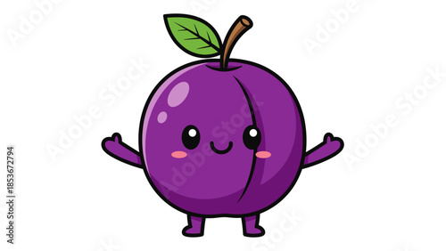 Cartoon Plum Character with Smiling Face.