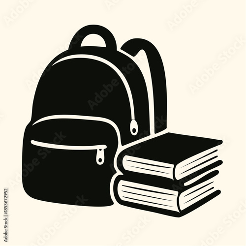 Silhouette of backpack and books for back-to-school season