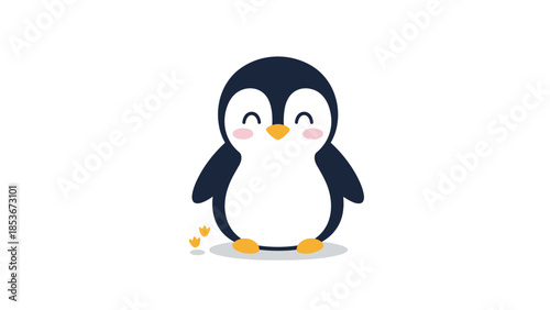 Happy Cartoon Penguin Character with Orange Feet.