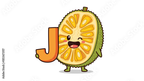 Jackfruit Cartoon Character with Letter J.