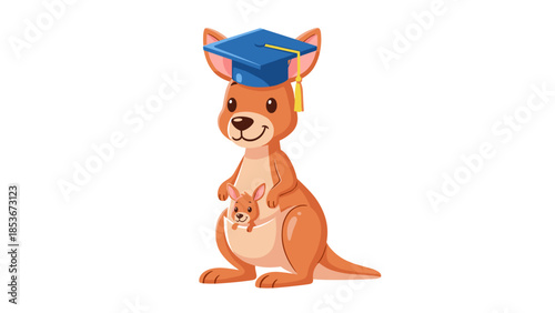 Kangaroo Wearing Graduation Cap with Joey.