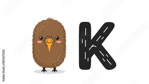 Kiwi Bird Cartoon Character with Letter K.