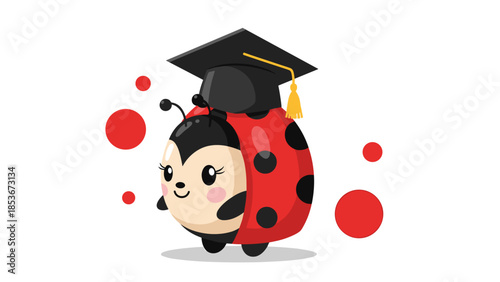 Ladybug Character Wearing Graduation Cap Illustration.