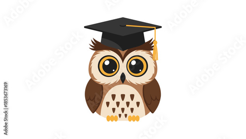 Owl Wearing Graduation Cap Cartoon Character.