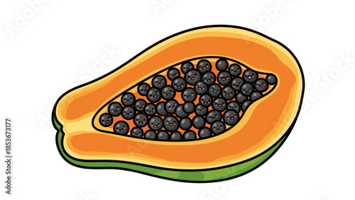 Papaya Fruit Cut Open Showing Seeds Inside 1.
