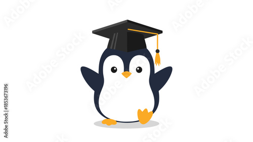 Penguin Wearing Graduation Cap Cartoon Character.