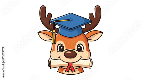 Cartoon Deer Wearing Graduation Cap Diploma.