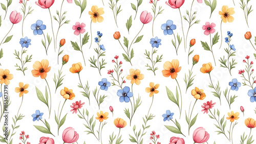 Colorful flowers on white background vibrant pattern desig isolated on a transparent background