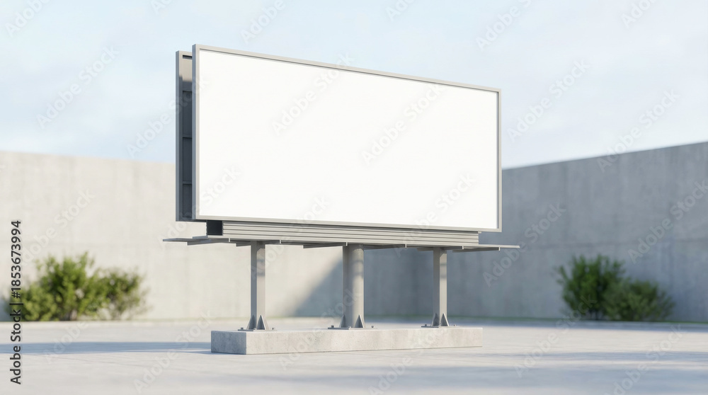 Obraz premium Blank billboard on urban roadside street with empty advertising space under open sky