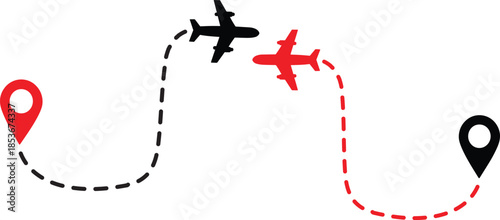 Airplane Travel Route Silhouette Icon Vector Flight Path Map Location Pin Aviation Journey Navigation Logo Symbol Sign Line Art Transportation Illustration