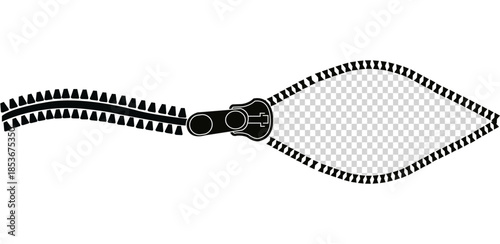 Zipper silhouette lock and unlock icon Illustration. Fastener slide with puller.