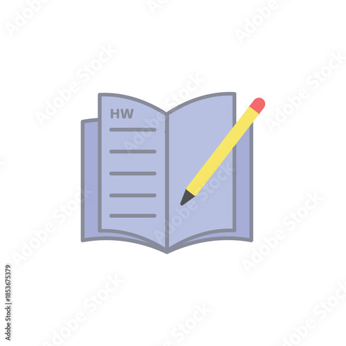 Homework flat icon for education, study, and school assignment concepts. Clean vector design for e-learning apps, classroom tools, UI, website,s and digital education projects.
