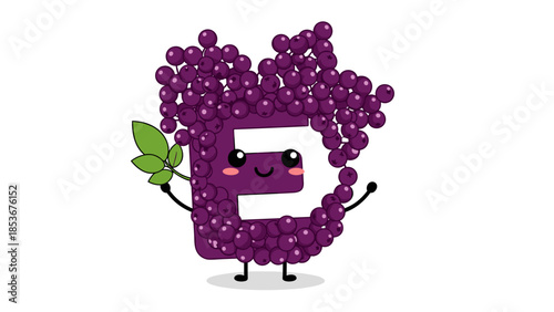Cartoon Grape Character with Leafy Hand.