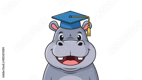 Cartoon Hippo Wearing Graduation Cap 1.