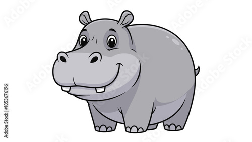 Cartoon Hippopotamus Standing with Happy Facial Expression.
