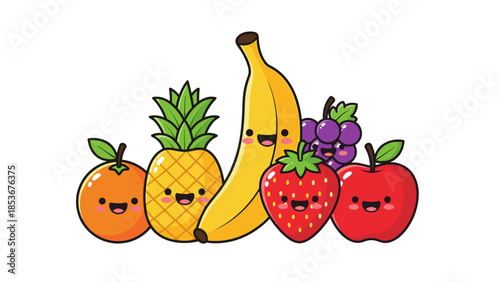 Colorful Cartoon Fruits with Happy Faces.