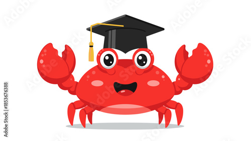 Crab Wearing Graduation Cap Cartoon Character.