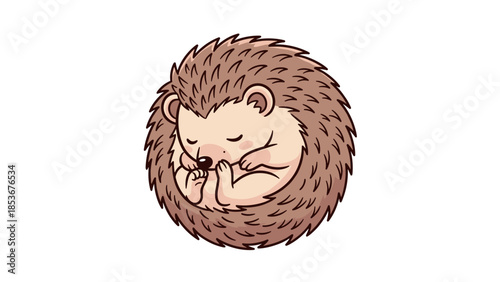 Hedgehog curled up sleeping peacefully illustration.