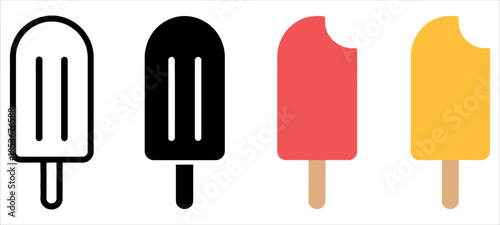 Colorful popsicle icons in white, black, red, and yellow vector.