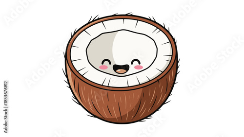 Cartoon Coconut with Happy Face Illustration.