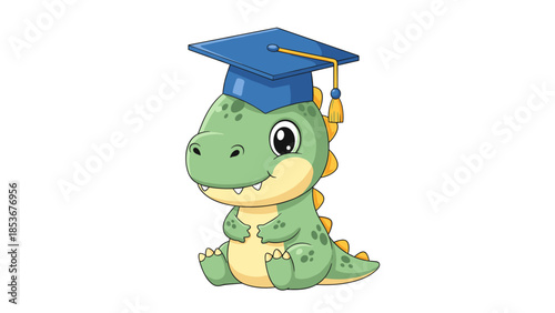 Cartoon Dinosaur Wearing Graduation Cap 1.