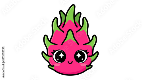 Cartoon Dragon Fruit Character Smiling Face.