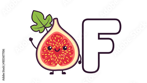 Cartoon Fig Character with Letter F.