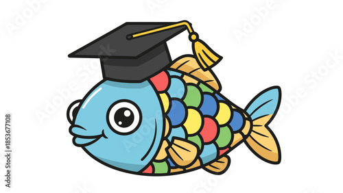 Cartoon Fish Wearing Graduation Cap 1.