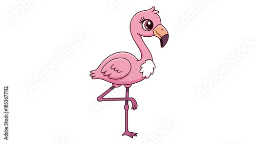 Cartoon Flamingo Standing on One Leg.