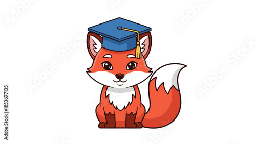 Cartoon Fox Wearing Graduation Cap Illustration 1.