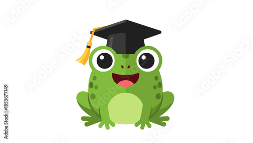Cartoon Frog Wearing Graduation Cap.