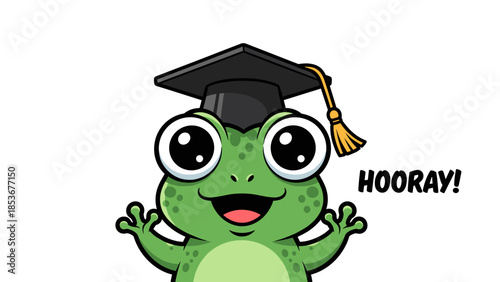 Cartoon Frog Wearing Graduation Cap Celebrating.
