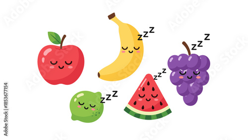 Cartoon Fruits Sleeping Peacefully Together.