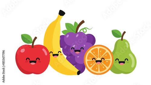 Cartoon Fruits with Smiling Faces Together.