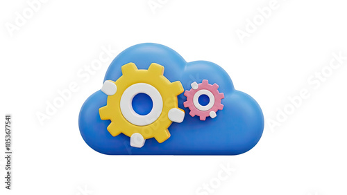 3D Cloud with Gears Icon: Technology, Processing, and Data Management