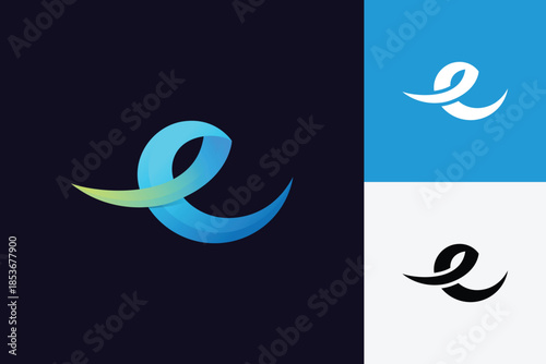 Abstract letter e logo modern wave ribbon style for technology startup or environmental app identity