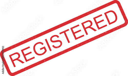 A red rectangular rubber stamp shows the prominent word REGISTERED in capital letters on a white background