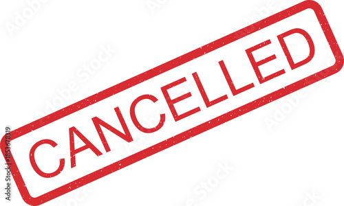 Bold red rubber stamp displaying the word CANCELLED on a clean white background, signifying termination