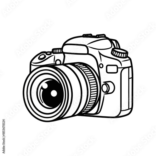Outline illustration of a modern digital single-lens reflex camera
